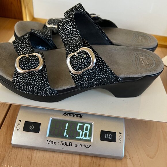 Dansko Sophie Sandals Double Strap Slip-on Black Silver Size 39 EU Size 9 US - Picture 10 of 10